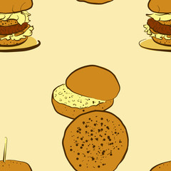 Seamless pattern of sketched Brioche bun bread