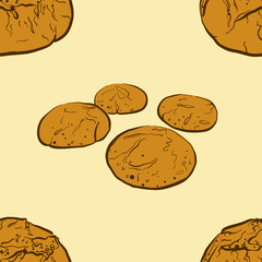 Seamless pattern of sketched Broa bread