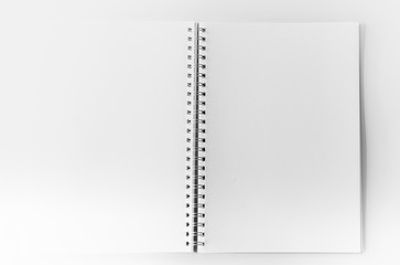 opened blank square ctalogue at white design paper background.
