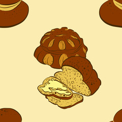 Seamless pattern of sketched Cottage loaf bread
