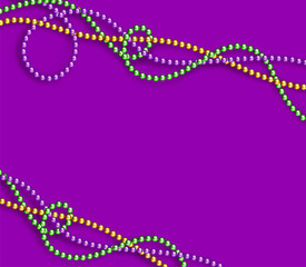 Vector illustration of Mardi Gras beads in traditional colors on lilac background. Decorative glossy realistic elements for design Mardi Gras. Beads Isolated on transparent background. © Tatyana Sidyukova