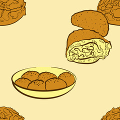 Seamless pattern of sketched Curry bread bread