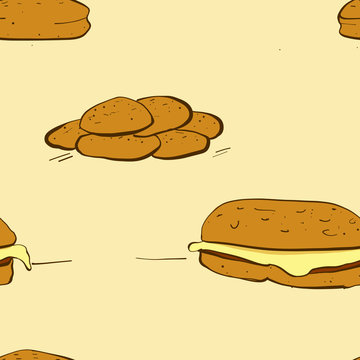 Seamless pattern of sketched Hallulla bread