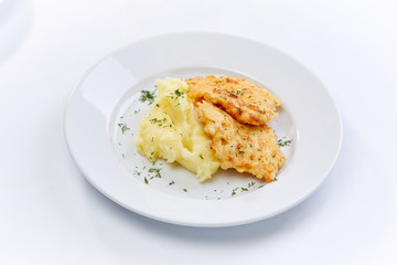 fried chicken breast with mashed potato