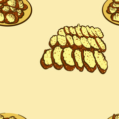 Seamless pattern of sketched Khanom bueang bread