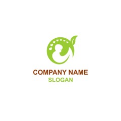 Nature baby care logo, cute baby wrapped in blankets and leaf as nature symbol.