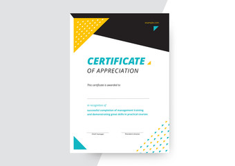 Certificate of appreciation template design. Elegant business diploma layout for training graduation or course completion. Vector background illustration.