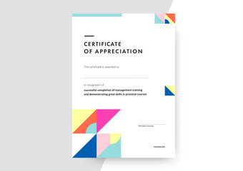 Certificate of appreciation template design. Elegant business diploma layout for training graduation or course completion. Vector background illustration.