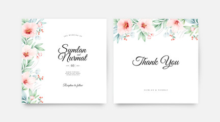 Beautiful wedding invitation card set with floral watercolor