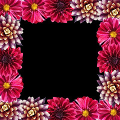 Beautiful floral pattern of guzmania and dahlia. Isolated