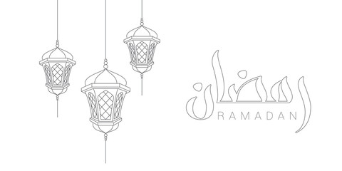 Ramadan greeting card with modern brush calligraphy Ramadan isolated on white background. Vector illustration.