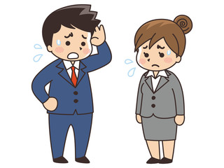 困った表情を浮かべる会社員の男女