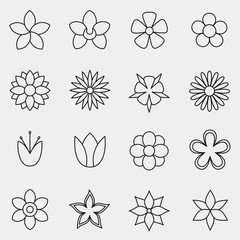 Set of linear icons with flowers. Vector illustration.