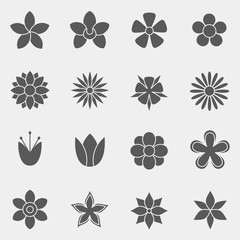 Set icons with flowers. Vector illustration.
