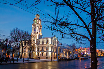 Vitebsk, Belarus. View Of Old Town Hall at night