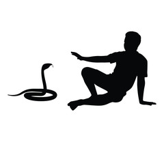 Young man with snake silhouette vector