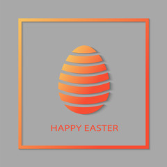 Greeting card with red easter egg on gray background. Happy Easter. Vector illustration.