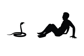 Young man with snake silhouette vector