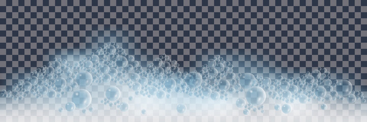 Soap foam with bubbles on transparent background. Vector illustration