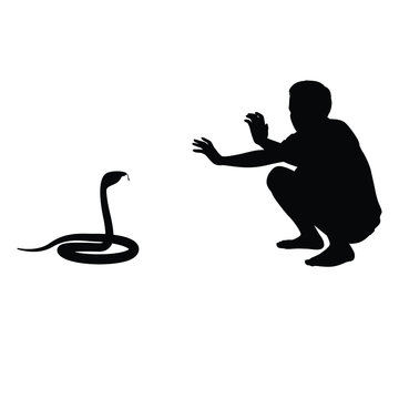 Young Man With Snake Silhouette Vector