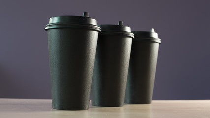 Three black cups of coffee. Coffee cup. 