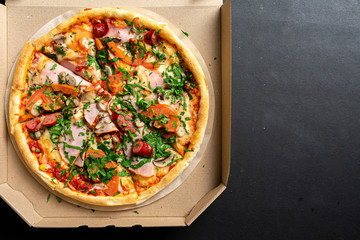 Pepperoni Pizza with Mozzarella cheese. Italian Pizza with Tomatoes, Salami