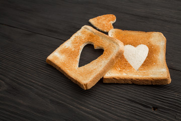 Toast witn a heart inside. Be my valentine concept