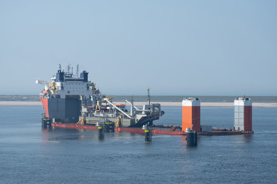 Semisubmersible Ship In The Port Of Rotterdam