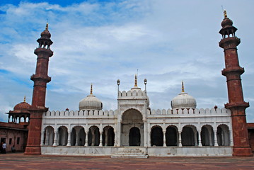 Fototapeta na wymiar Front view of Moti Masjid, Bhopal Madhya Pradesh, India. Moti Masjid built by Sikander Begum in 1860.