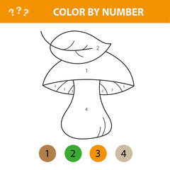 Coloring book for children. Illustration of mushroom. Color by numbers