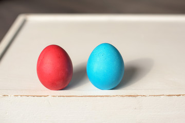 Blue and red Easter eggs
