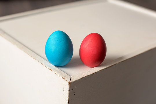 Two collour Easter eggs - blue and red