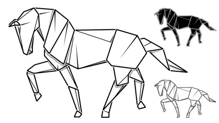 Image of paper horse origami (contour drawing by line).