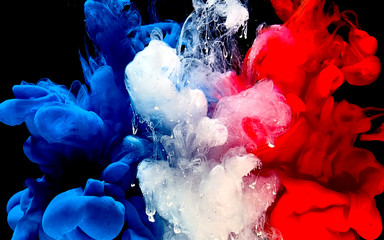 Cool trending screensaver.. France flag made of colored ink on a black background.