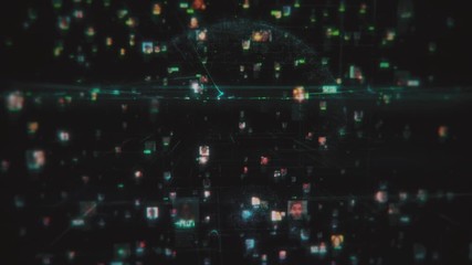 social network and big data concept with different people portraits linked by blue lines on the background of the earth planet model, 3d rendering 4K.