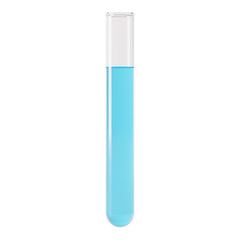 Transparent glass laboratory tube. Test tube filled with liquid on a white background. 3D rendering.