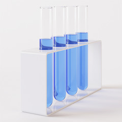 Transparent glass laboratory tube. Test tube filled with liquid on a white background. 3D rendering.