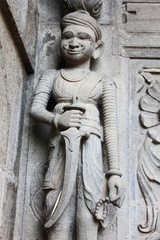 Sculpture on the outer walls of Shiva temple. Ahilyabai Holkar fort, Maheswar, Khargone, Madhya...