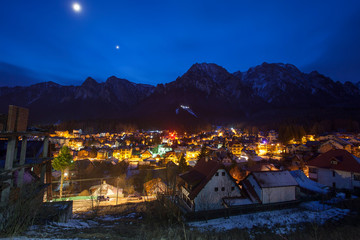 Busteni city at night. Romania