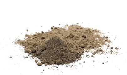 Dirt, soil pile with chunks isolated on white background
