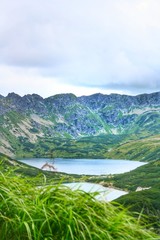 Pond in Tatra Mountains in Poland. Five Pond Valley. Travel scenic in Europe. Tourism and hicking concept.