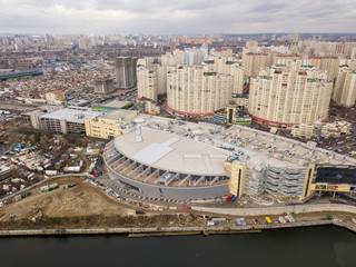Aerial drone view. A modern residential area in Kiev on the outskirts of the city.