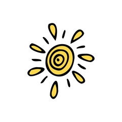 Hand drawn the sun on a white isolated background. Doodle, simple outline illustration. It can be used for decoration of textile, paper and other surfaces.