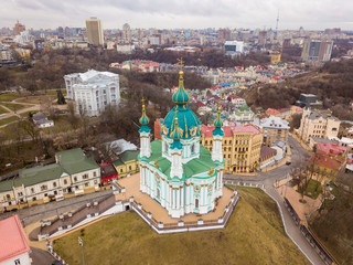 Aerial drone view. St. Andrew's Church in Kiev