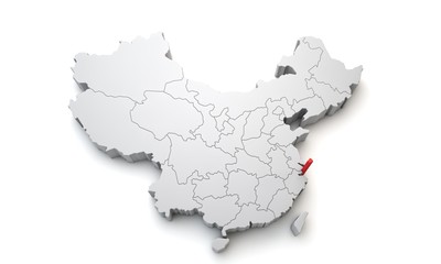 Map of China showing Shanghai regional area. 3D Rendering