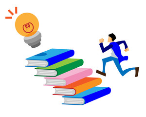 本をたくさん読むとアイデアが生まれるイメージイラスト