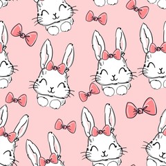 Childlike rabbit with bow Vector illustration. Pattern seamless.