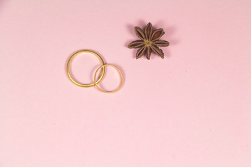 Two wedding rings and star anise