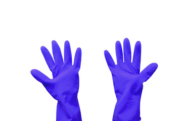 Household rubber gloves in blue on an isolated background.
