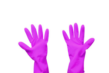Obraz premium Household rubber gloves in purple on an isolated background.